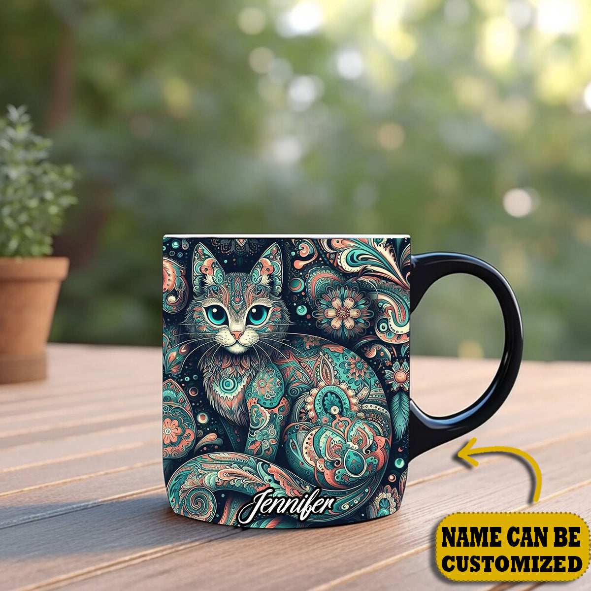 Beautiful Cat Flower Personalized Accent Mug