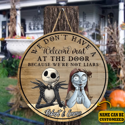 Jack & Sally We Dont' Have A Welcome Mat 2 Layered Personalized Door Hanger Sign