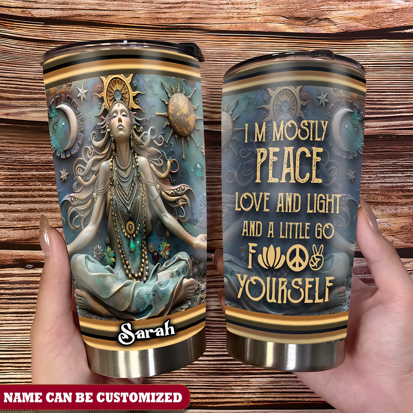 Yoga I'm Mostly Peace Love And Light Personalized 20Oz Tumbler