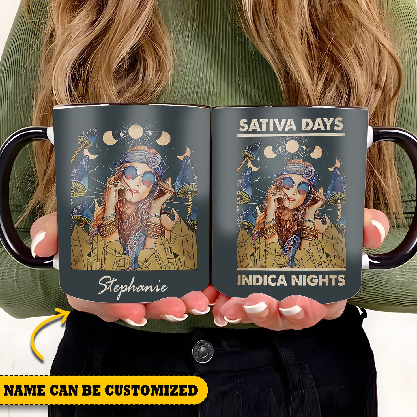 Hippie Girl Personalized Sativa Days Indica Nights Accent Mug