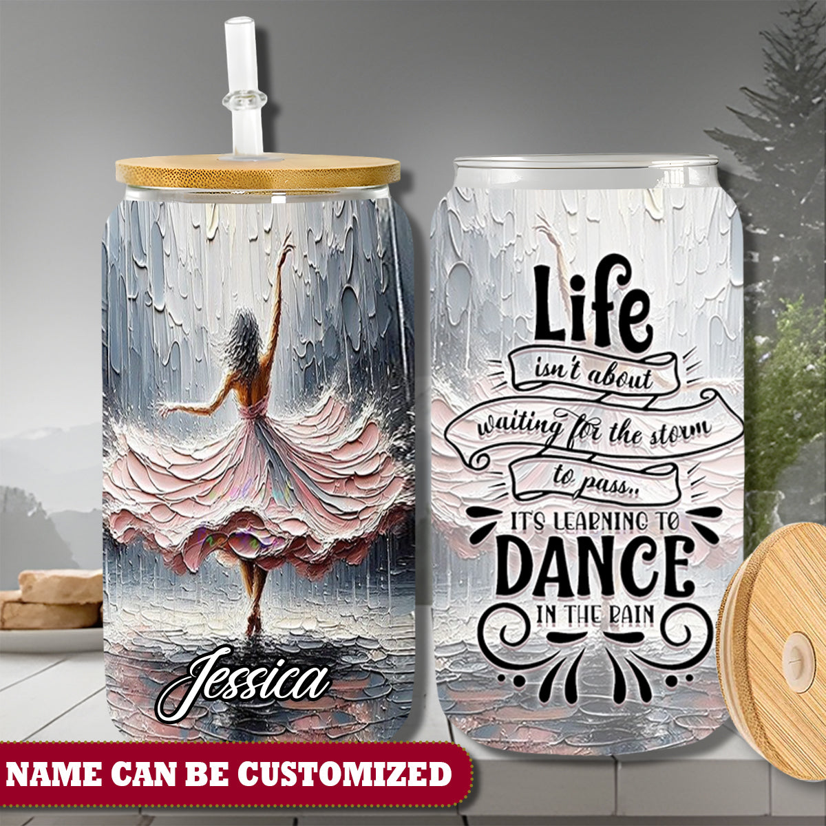 Woman Dance In The Rain Glass Tumbler