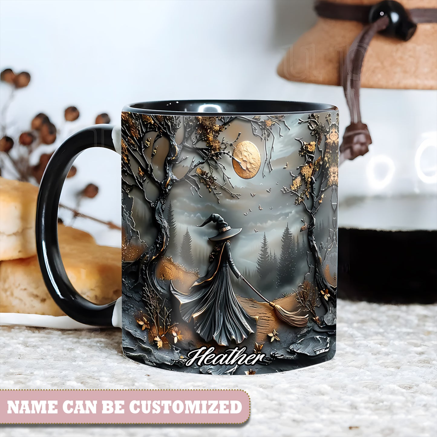 Beautiful Moon Night Witch Personalized Halloween Accent Mug