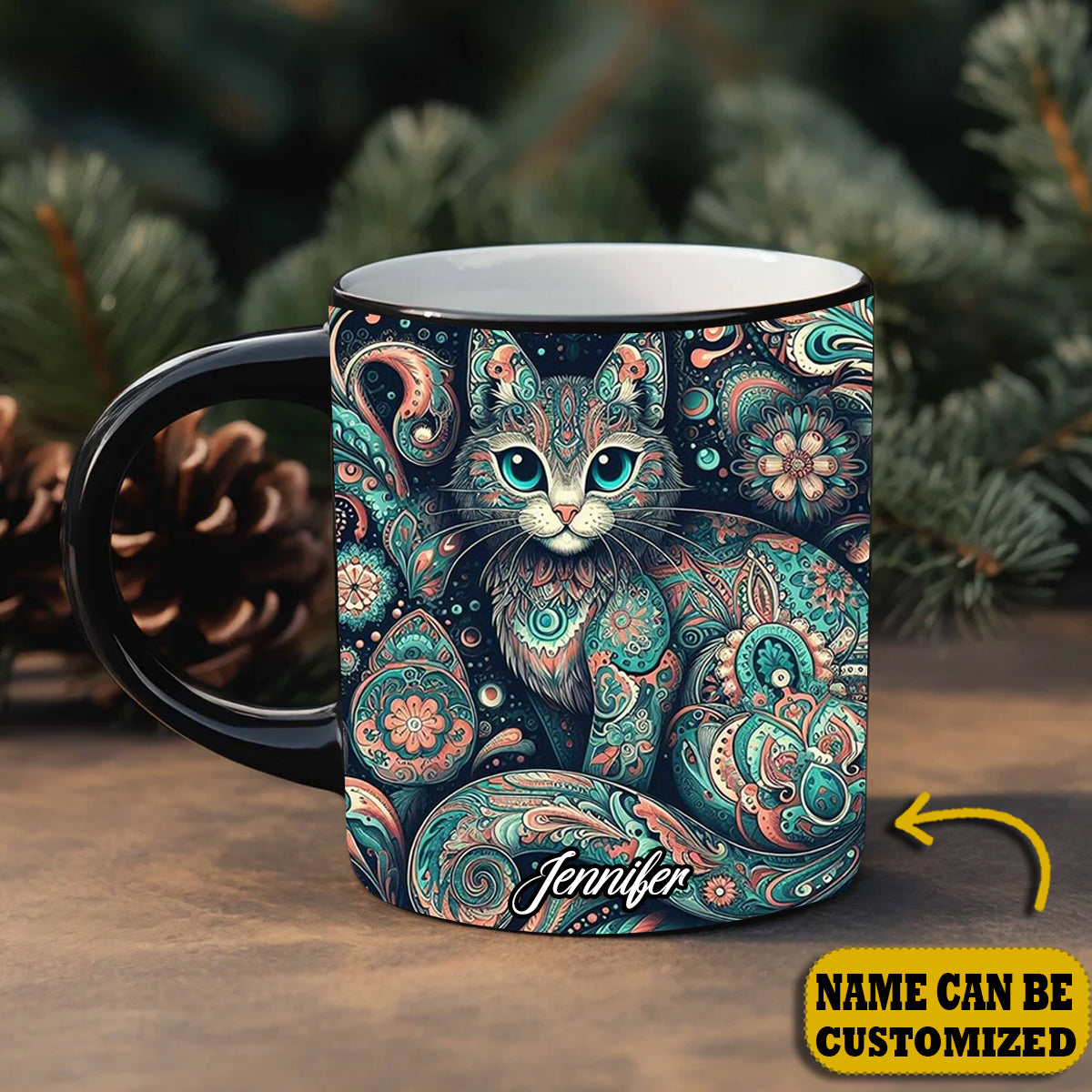 Beautiful Cat Flower Personalized Accent Mug