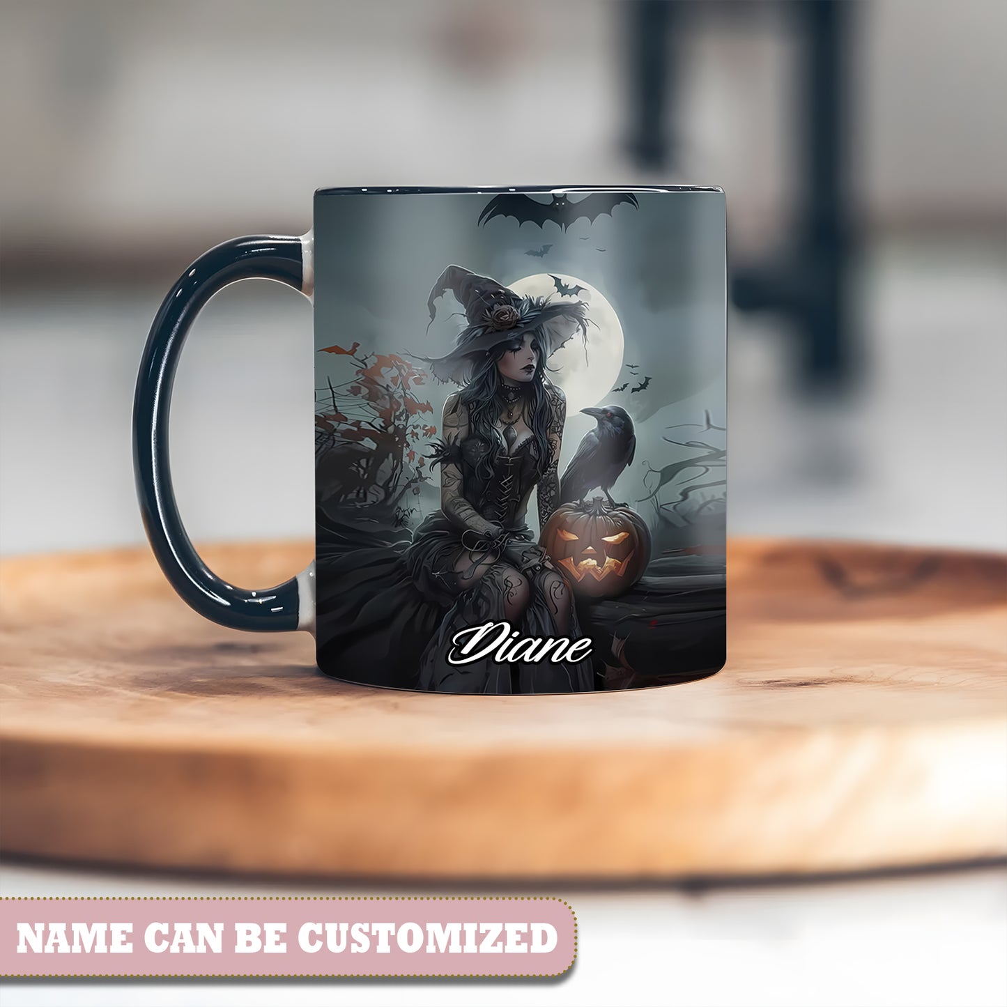 Raven Witch Personalized Halloween Accent Mug