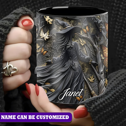 Beautiful Witch Fall Leaves Personalized Halloween Accent Mug