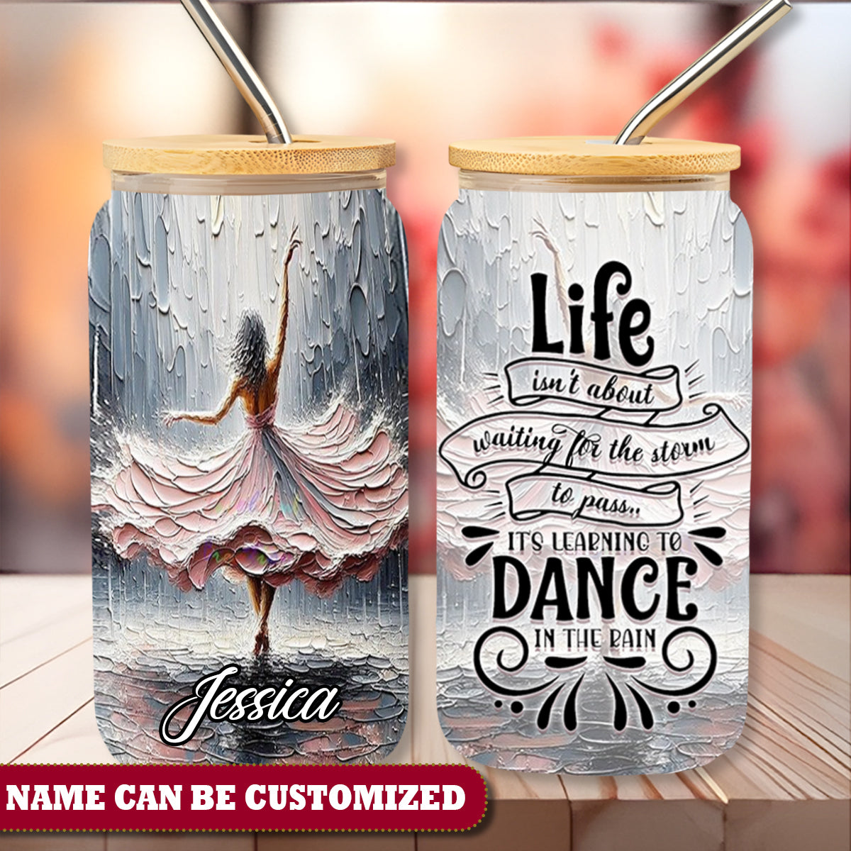 Woman Dance In The Rain Glass Tumbler