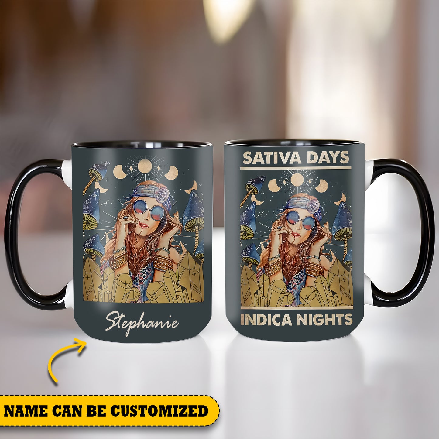 Hippie Girl Personalized Sativa Days Indica Nights Accent Mug