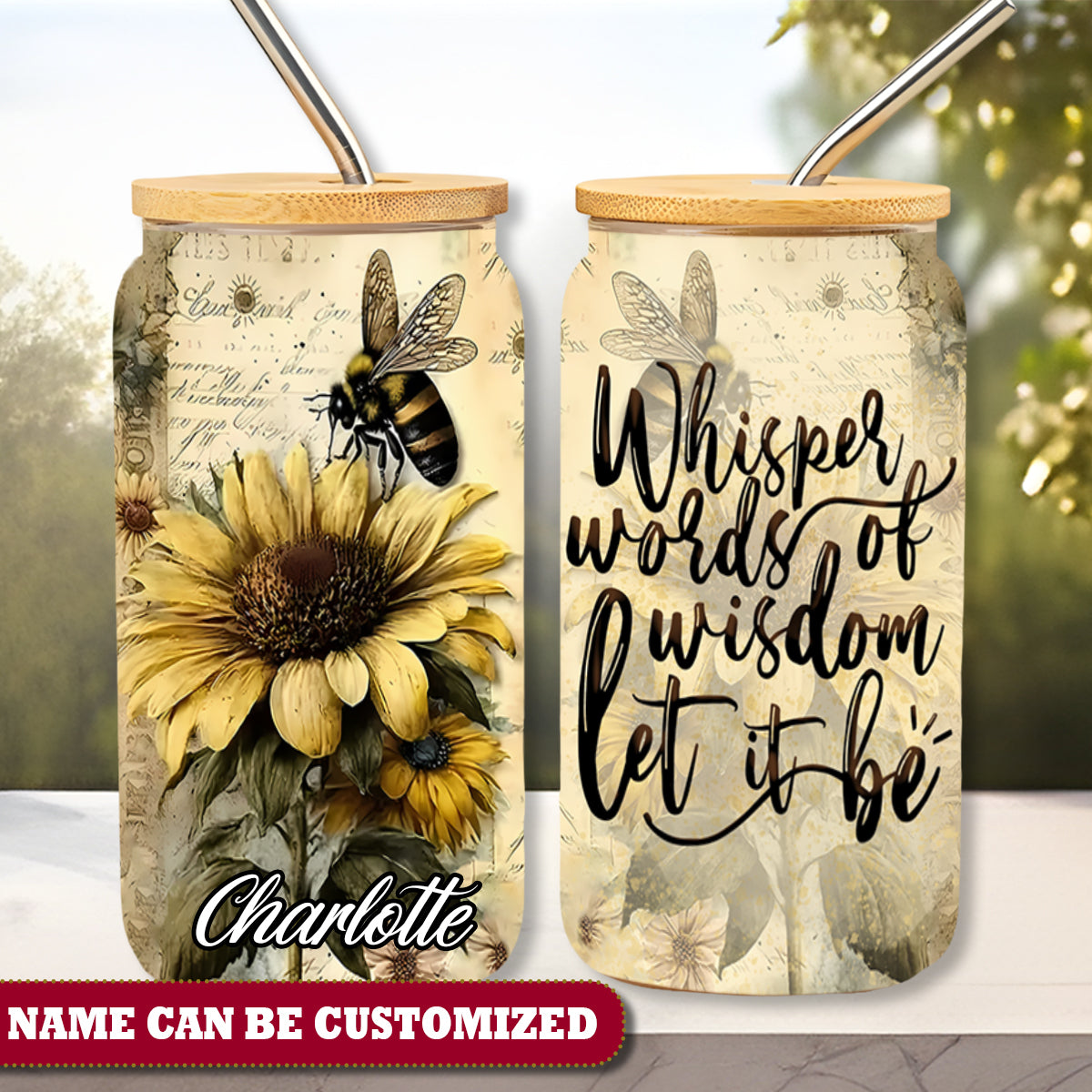 Bee Let Ie Be  Personalized 16Oz Glass Tumbler