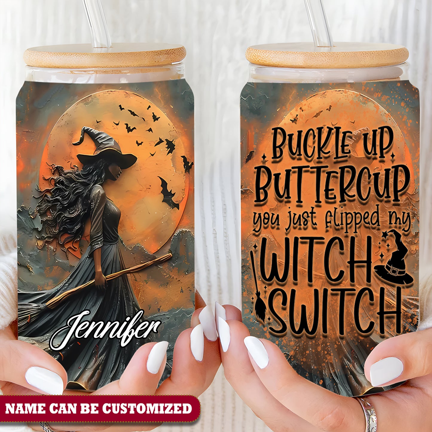 Witch Buckle Up Buttercup  Personalized 16Oz Glass Tumbler