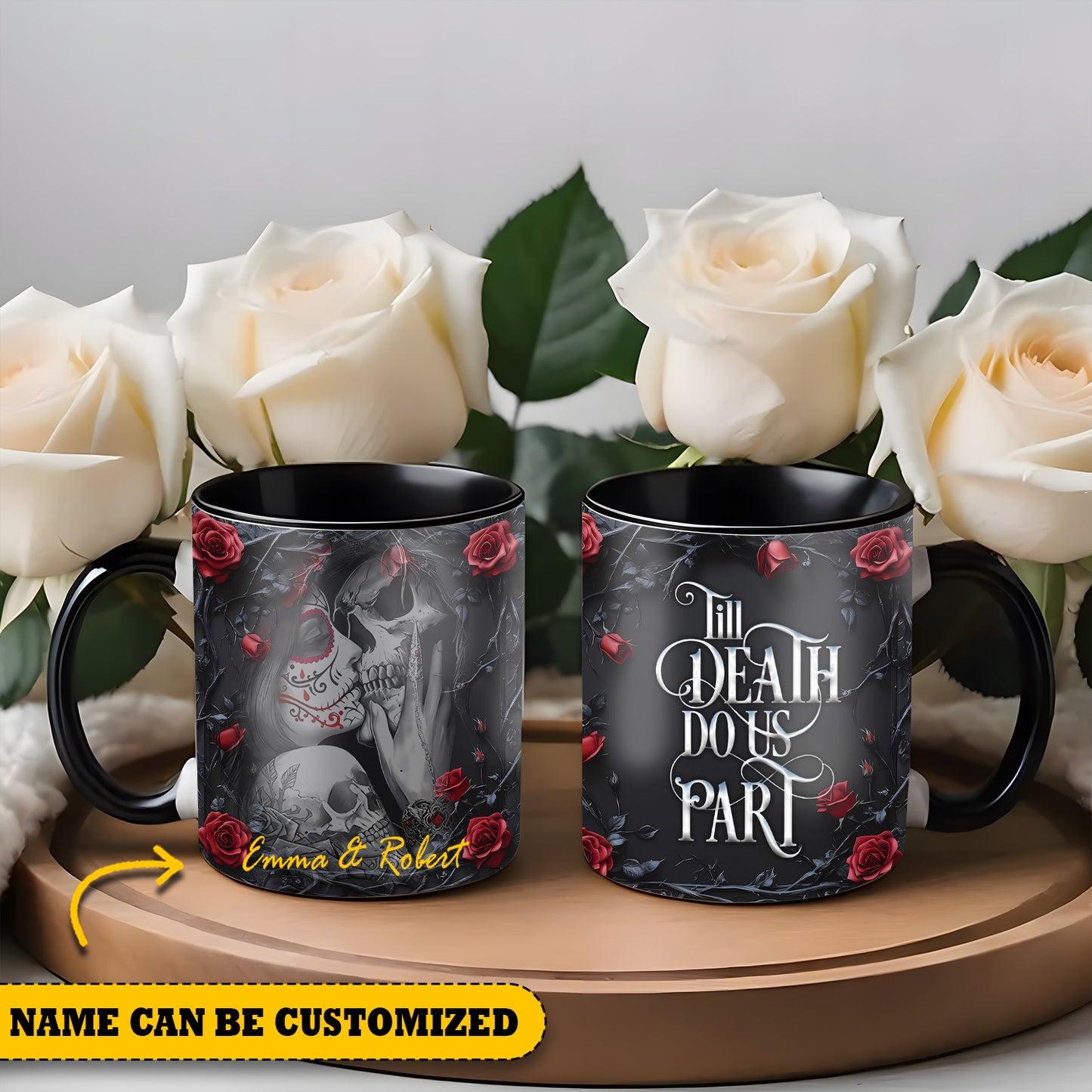 Couple Skull Tattoo Personalized Halloween Accent Mug