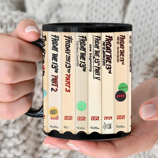 VHS Tape Halloween Movies Nostalgic Black Mug - Friday 13 Halloween Horror