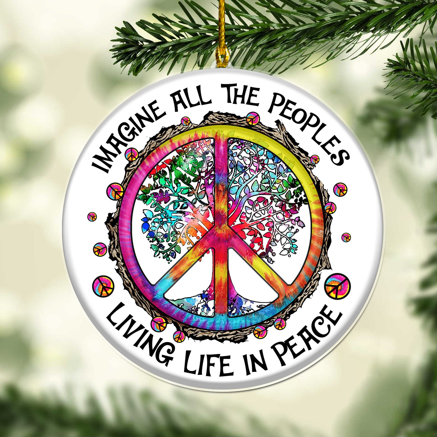 Hippie Peace Imagine All The People Living Life In Peace Christmas Acrylic Ornament