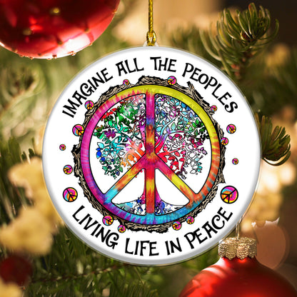 Hippie Peace Imagine All The People Living Life In Peace Christmas Acrylic Ornament