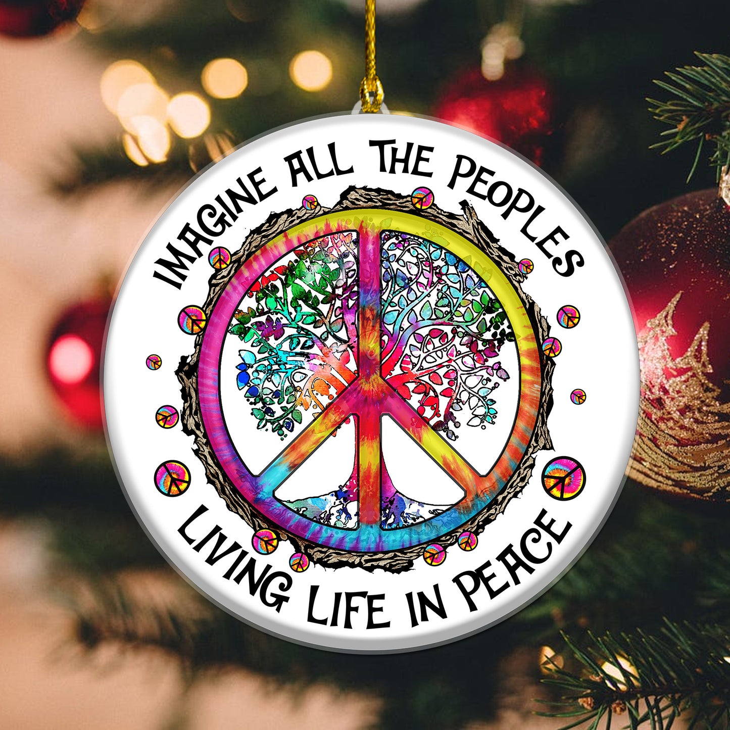 Hippie Peace Imagine All The People Living Life In Peace Christmas Acrylic Ornament