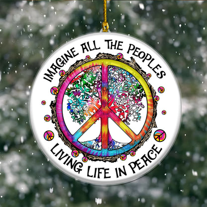 Hippie Peace Imagine All The People Living Life In Peace Christmas Acrylic Ornament