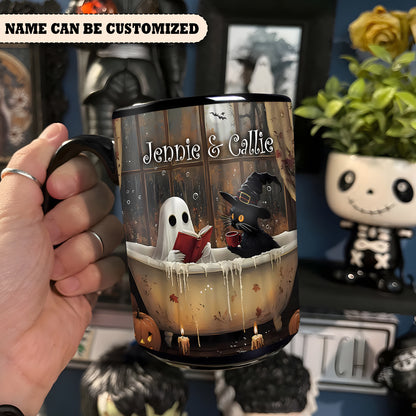 Cute Ghost & Black Cat Personalized Halloween Accent Mug