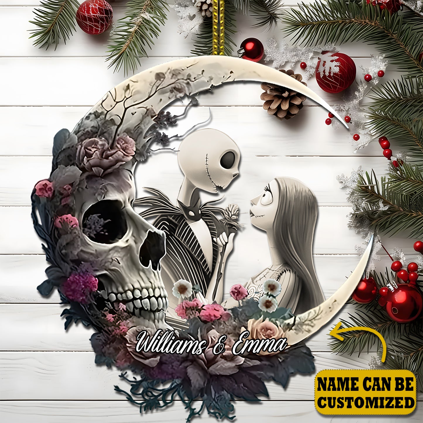 Couple Personalized Jack and Sally Moon Ornament