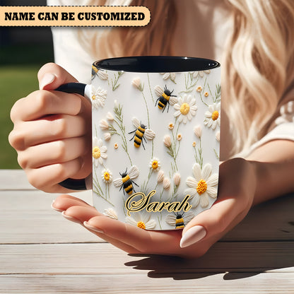 Beautiful Floral & Bee Personalized Accent Mug