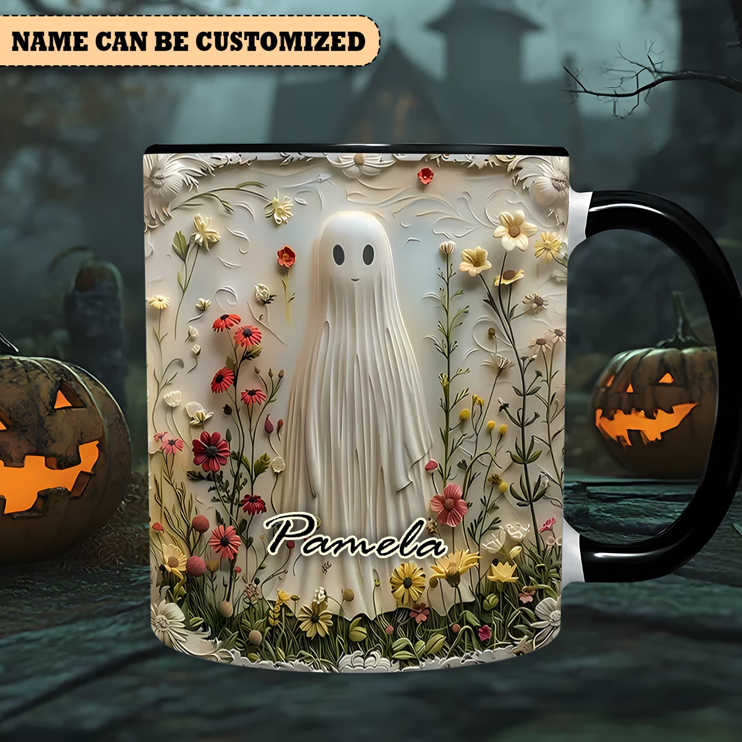 Cute Ghost Flower Halloween Personalized Accent Mug