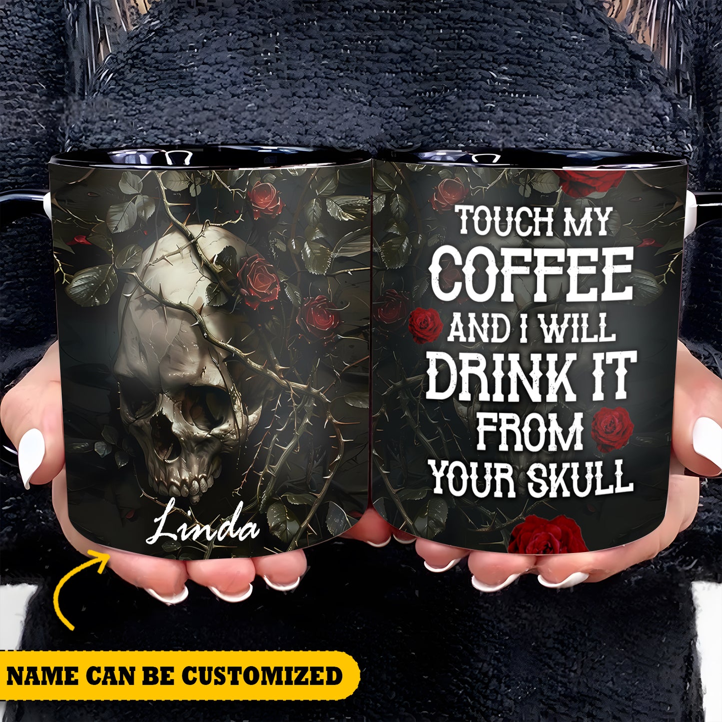 Skull Tattoo Personalized Touch My Coffee Funny Accent Mug