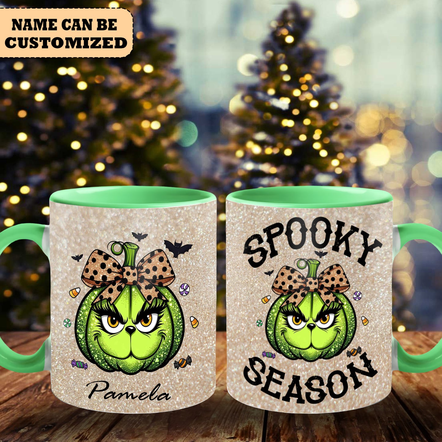 Personalized Grinch Christmas Spooky Season Accent Mug