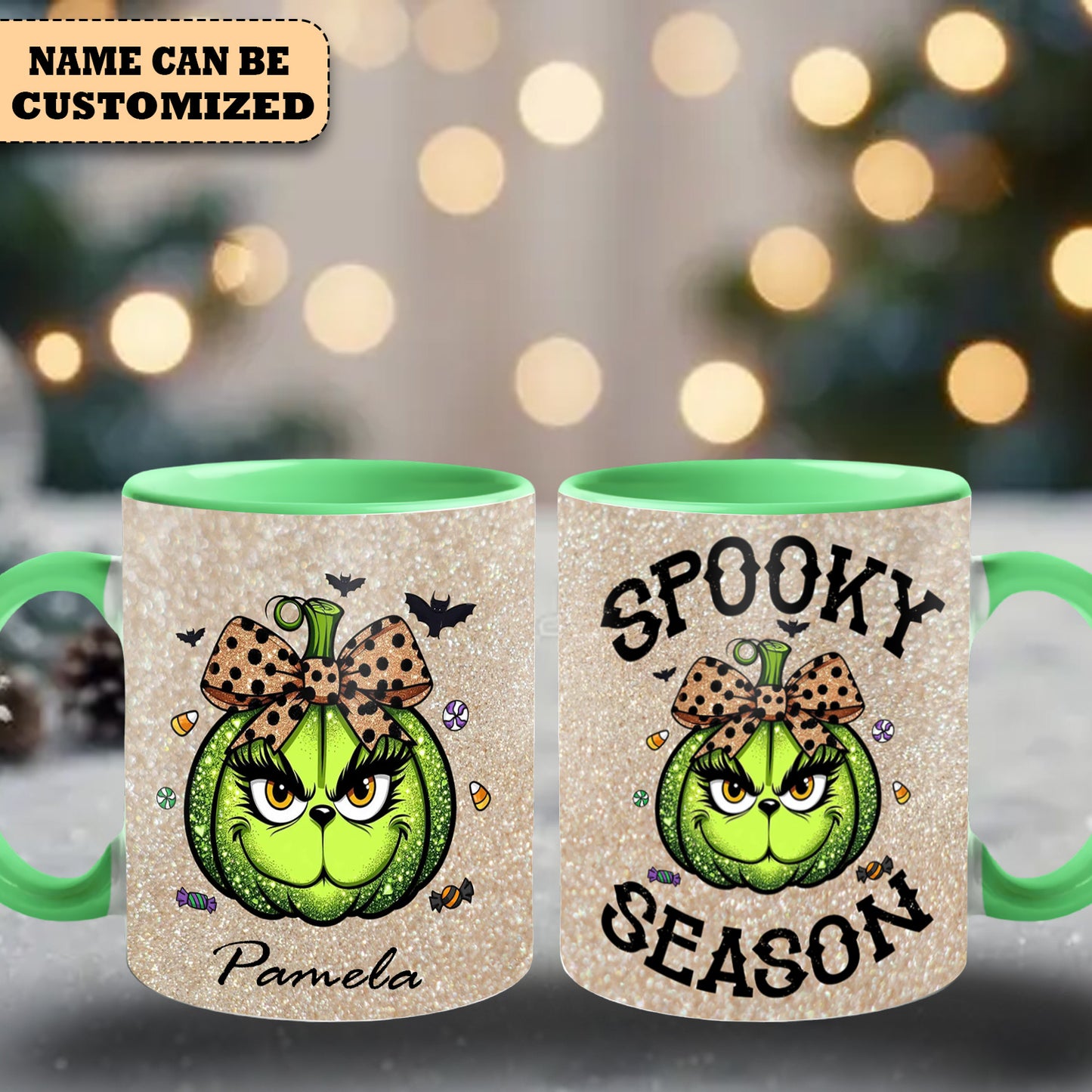 Personalized Grinch Christmas Spooky Season Accent Mug