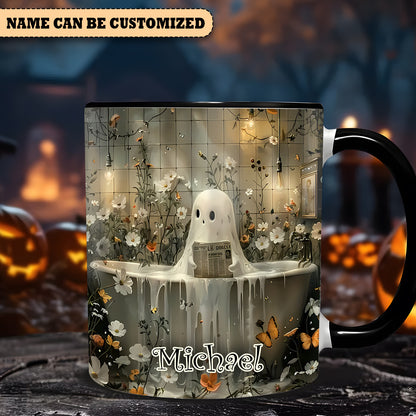 Cute Ghost Reading Book Personalized Accent Mug