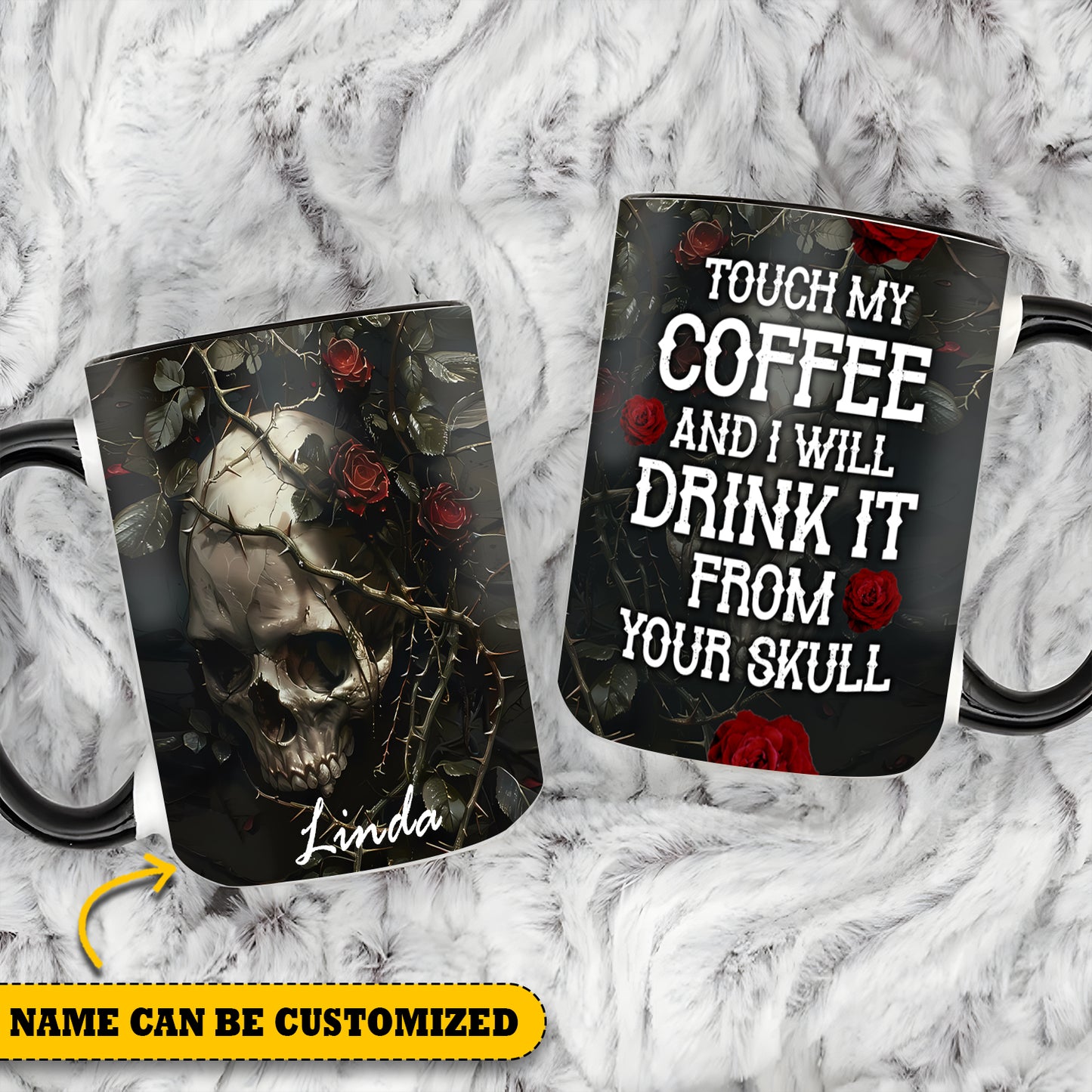 Skull Tattoo Personalized Touch My Coffee Funny Accent Mug