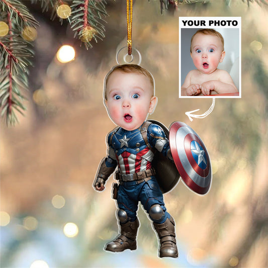 Custom Baby Face Captain America Christmas Ornament