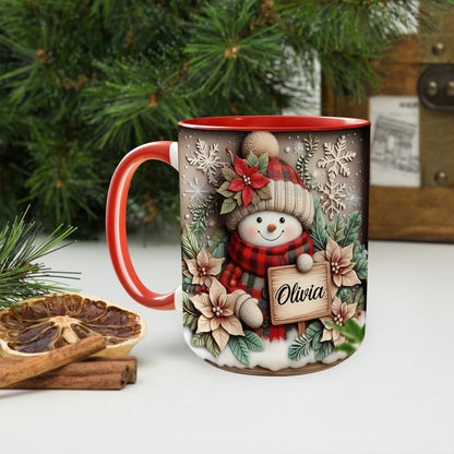 Custom Name Little Snowman Christmas Accent Mug