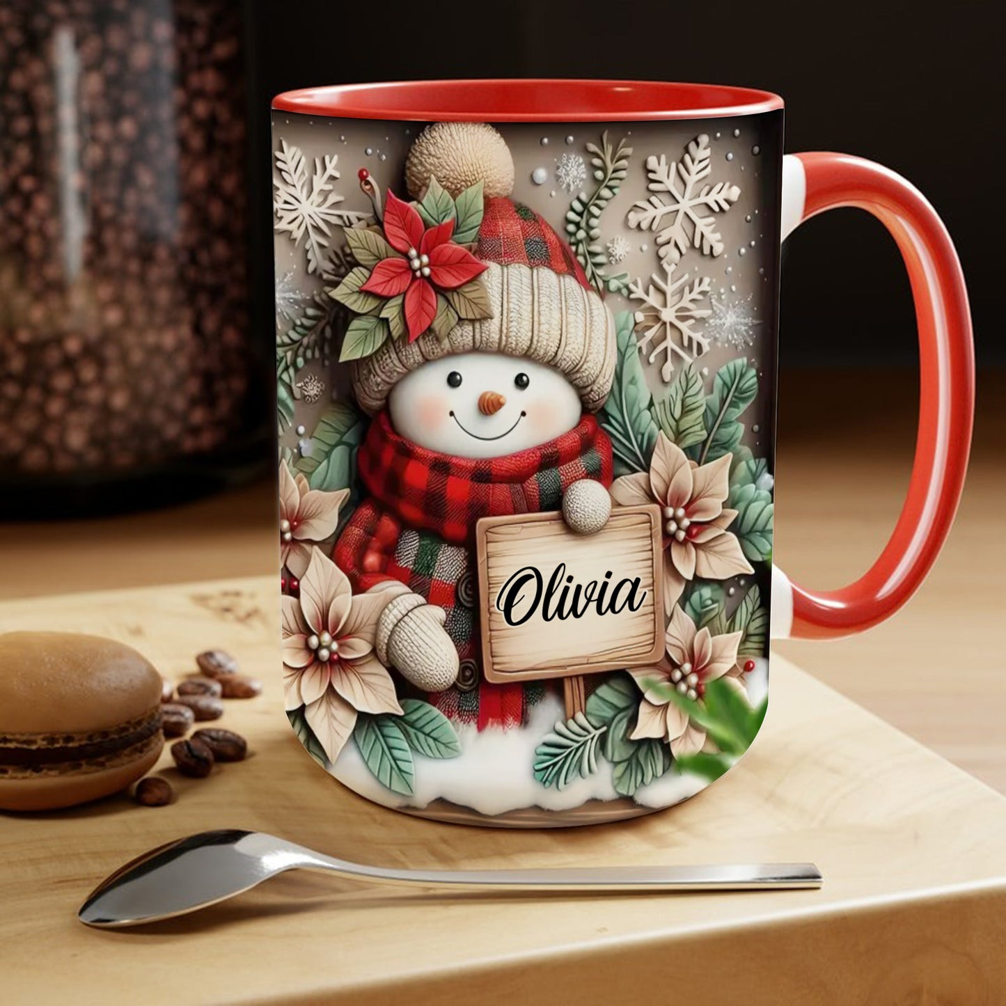 Custom Name Little Snowman Christmas Accent Mug