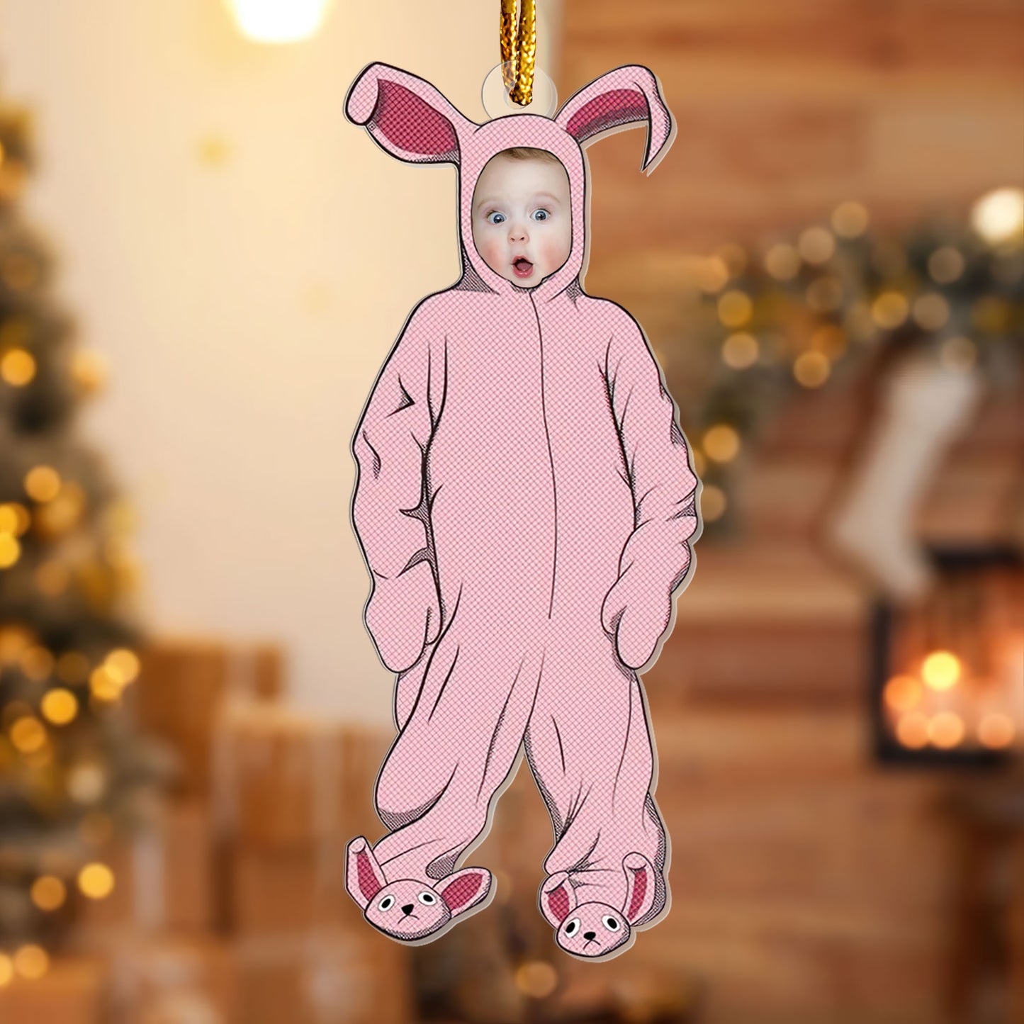 Custom Photo Pink Nightmare Pink Bunny Ornament