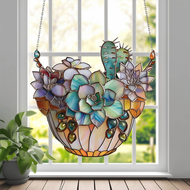 Succulent Acrylic Window Hanging Decor, Succulent Window Hangings, Wall Art Decoration, Succulent Lover Gift