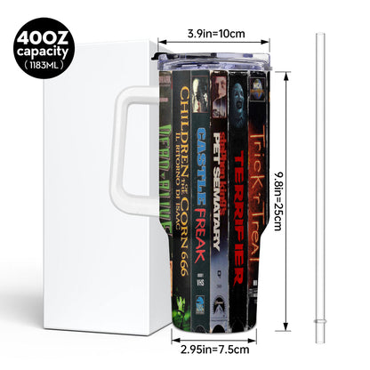 Retro Horror Movies VHS Tape 40Oz Tumbler - White Handle Version 2