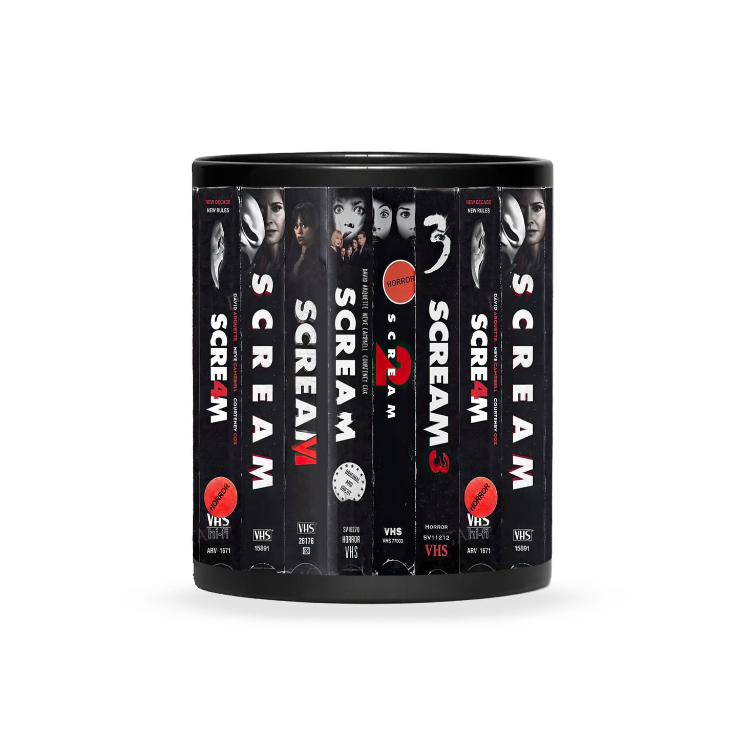 VHS Tape Halloween Movies Nostalgic Black Mug - Scream Character Horror