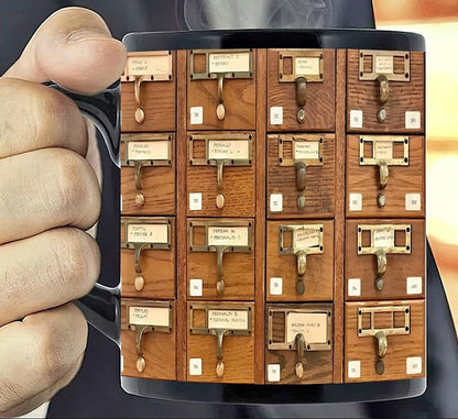 Old Wooden Catalog in Library Book Mug