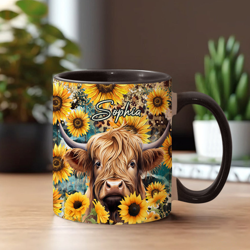 Sunflower Cow Personalized Accent Mug