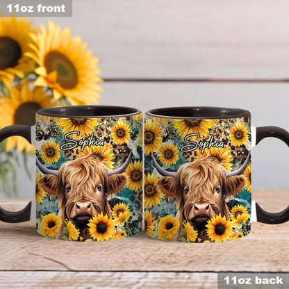 Sunflower Cow Personalized Accent Mug