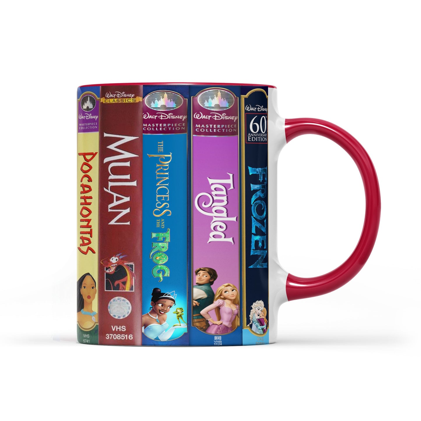 Classic Childhood Princess Cartoon Movies VHS Tapes Red Accent Mug