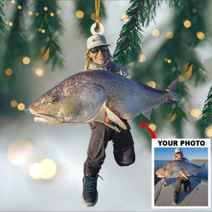 Custom Photo Cut-Out Acrylic Christmas Ornament - Fishing Lover Gift