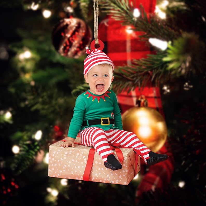 Baby Elf Custom Baby Face For Christmas Photo Ornament