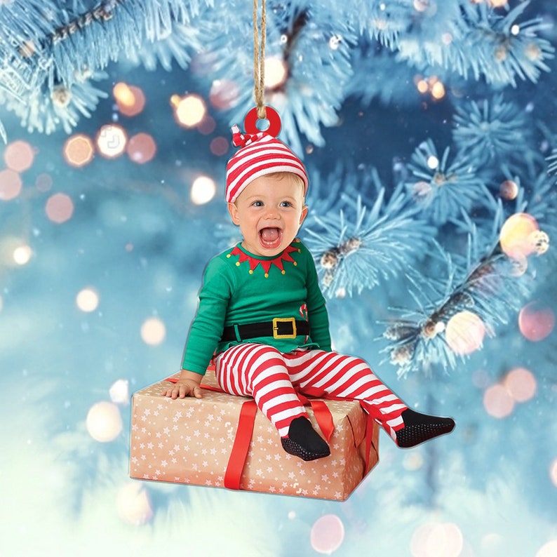 Baby Elf Custom Baby Face For Christmas Photo Ornament