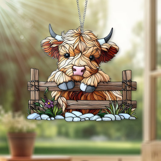 Highland Cow Cute Acrylic Window Hanging, Gift For Cow Lover’s