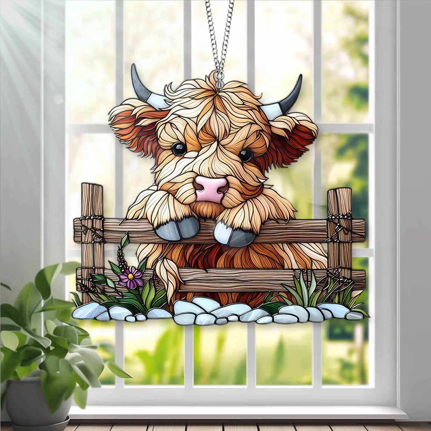 Highland Cow Cute Acrylic Window Hanging, Gift For Cow Lover’s