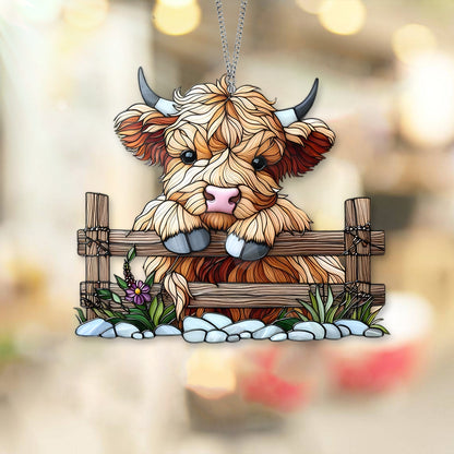 Highland Cow Cute Acrylic Window Hanging, Gift For Cow Lover’s