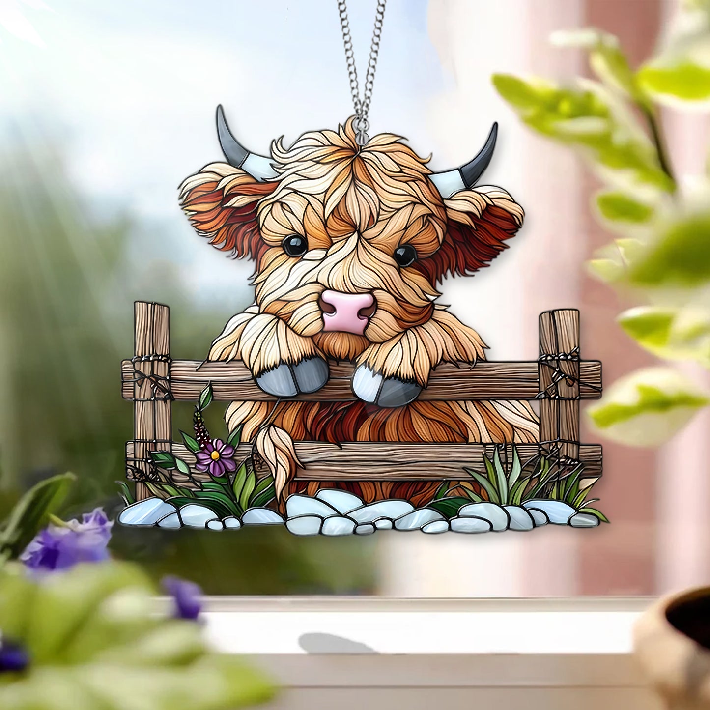 Highland Cow Cute Acrylic Window Hanging, Gift For Cow Lover’s