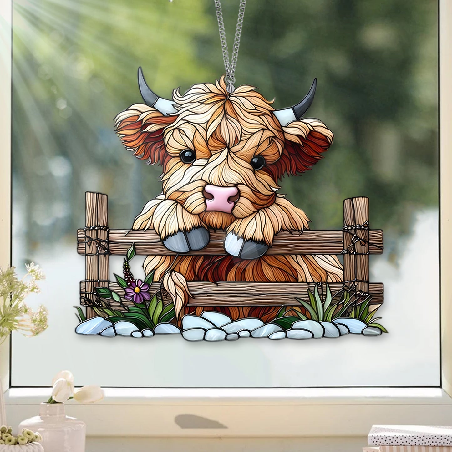 Highland Cow Cute Acrylic Window Hanging, Gift For Cow Lover’s