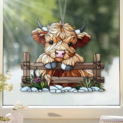 Highland Cow Cute Acrylic Window Hanging, Gift For Cow Lover’s