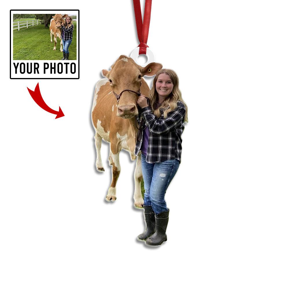 Custom Photo Cut-Out Acrylic Christmas Ornament - Cow Lover Gift