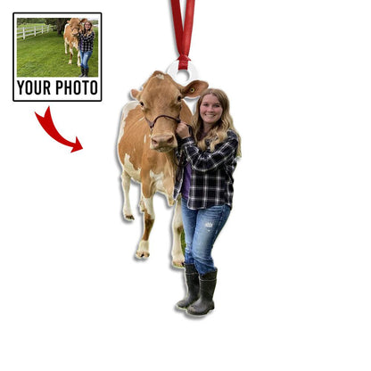 Custom Photo Cut-Out Acrylic Christmas Ornament - Cow Lover Gift